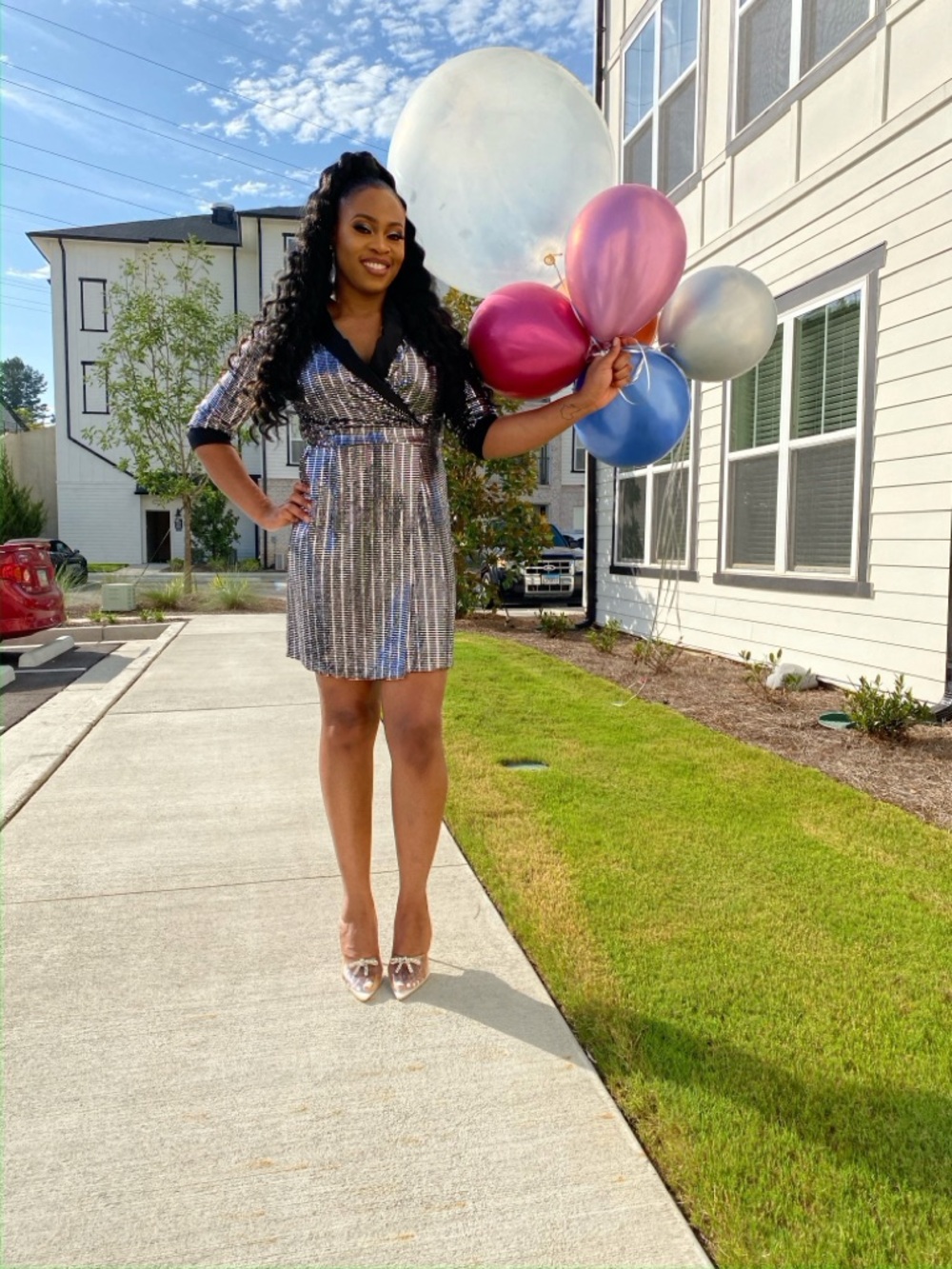 INC International Concepts Silver Sequin Wrap Midi Dress